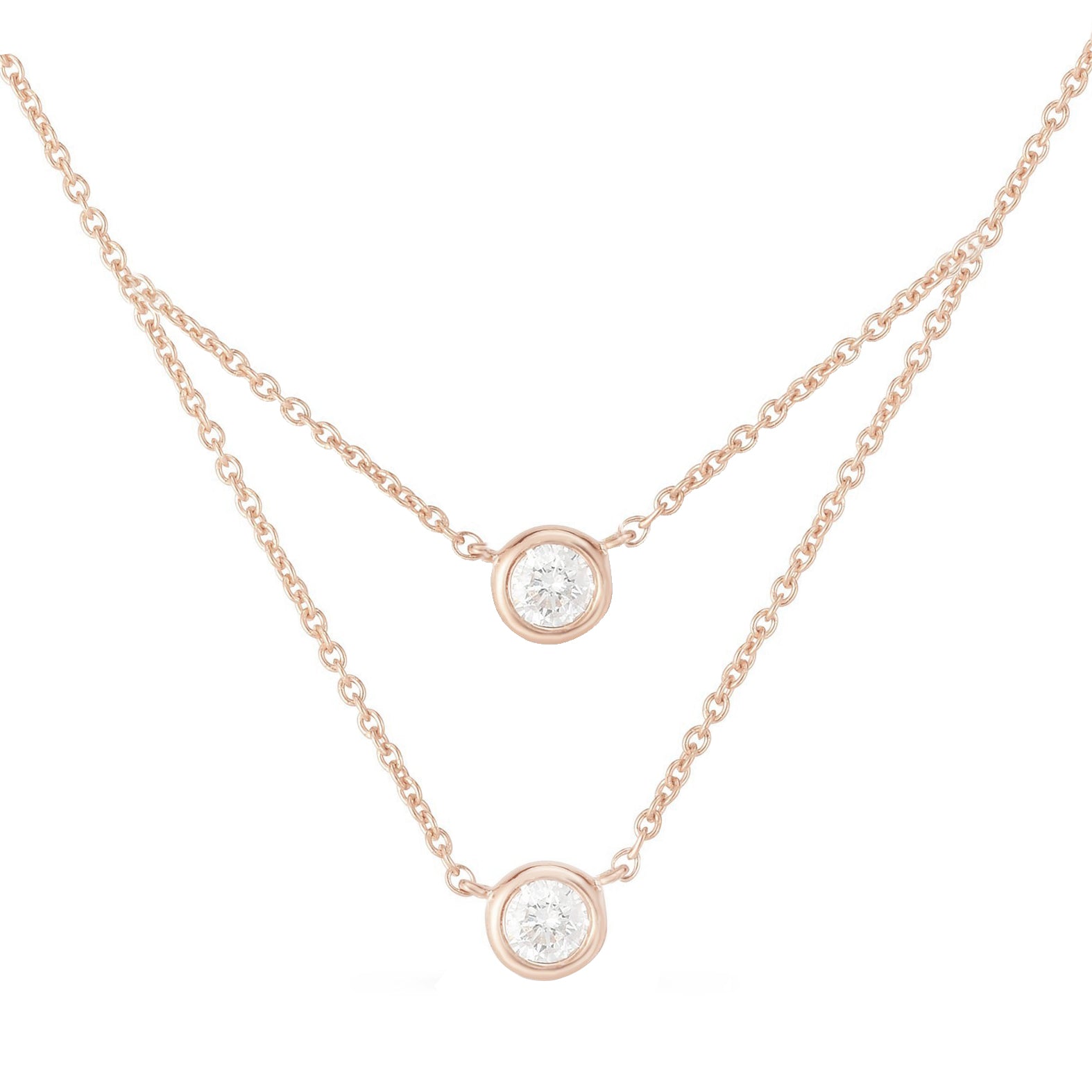 14kt gold double solitaire diamond necklace - Luna Skye