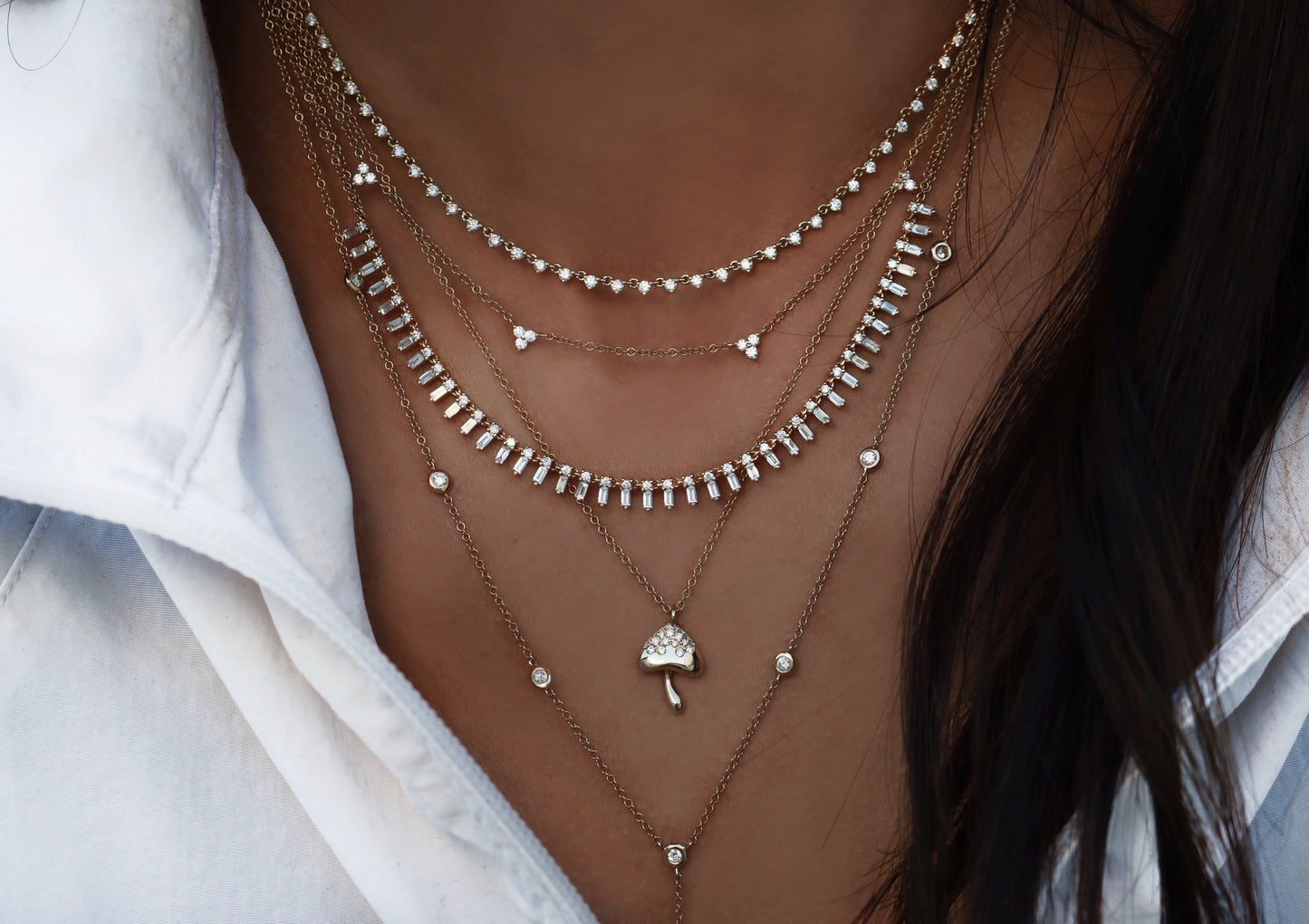 14kt gold and diamond mini mushroom necklace