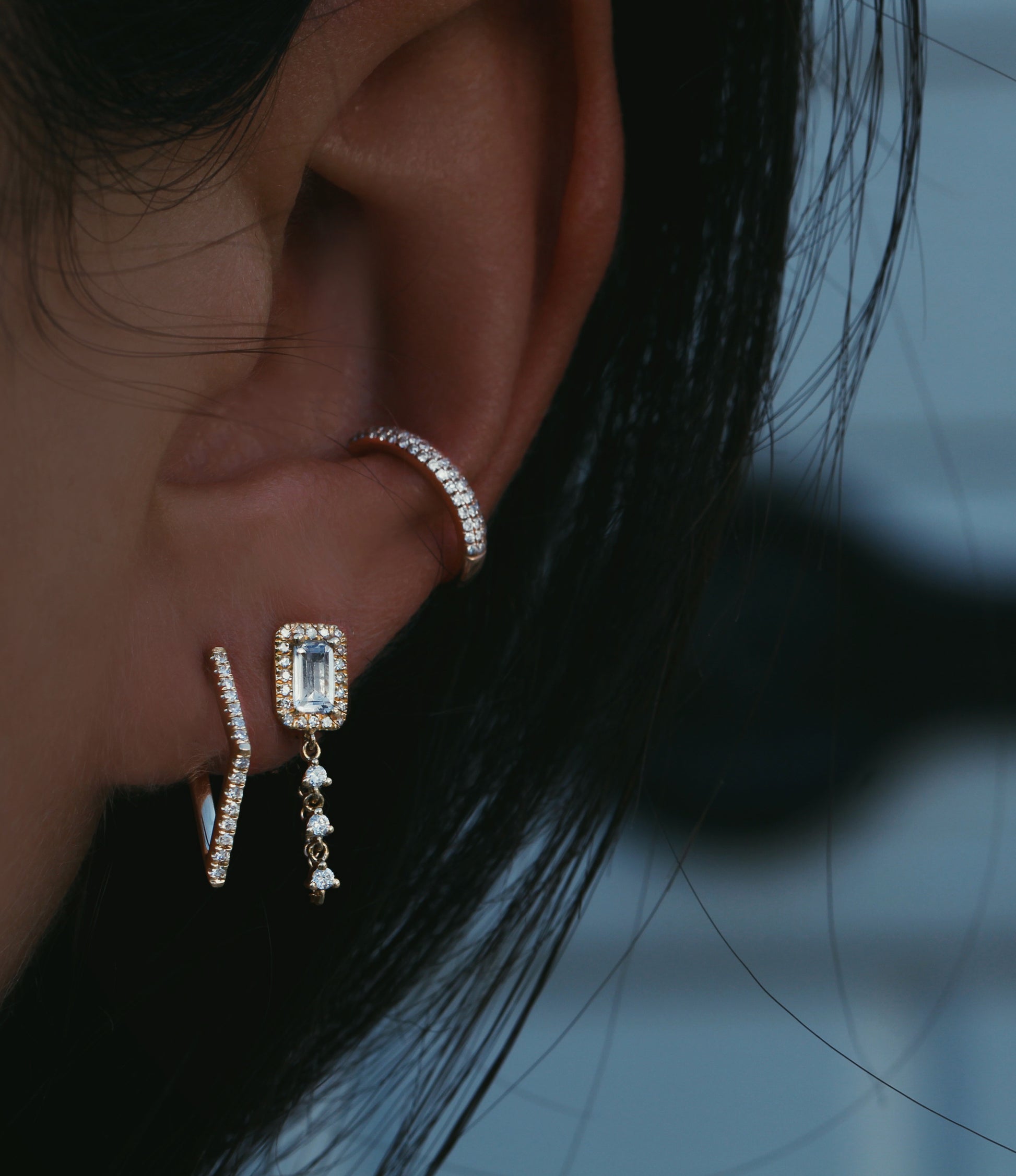 14kt gold and diamond emerald cut chain earrings - Luna Skye
