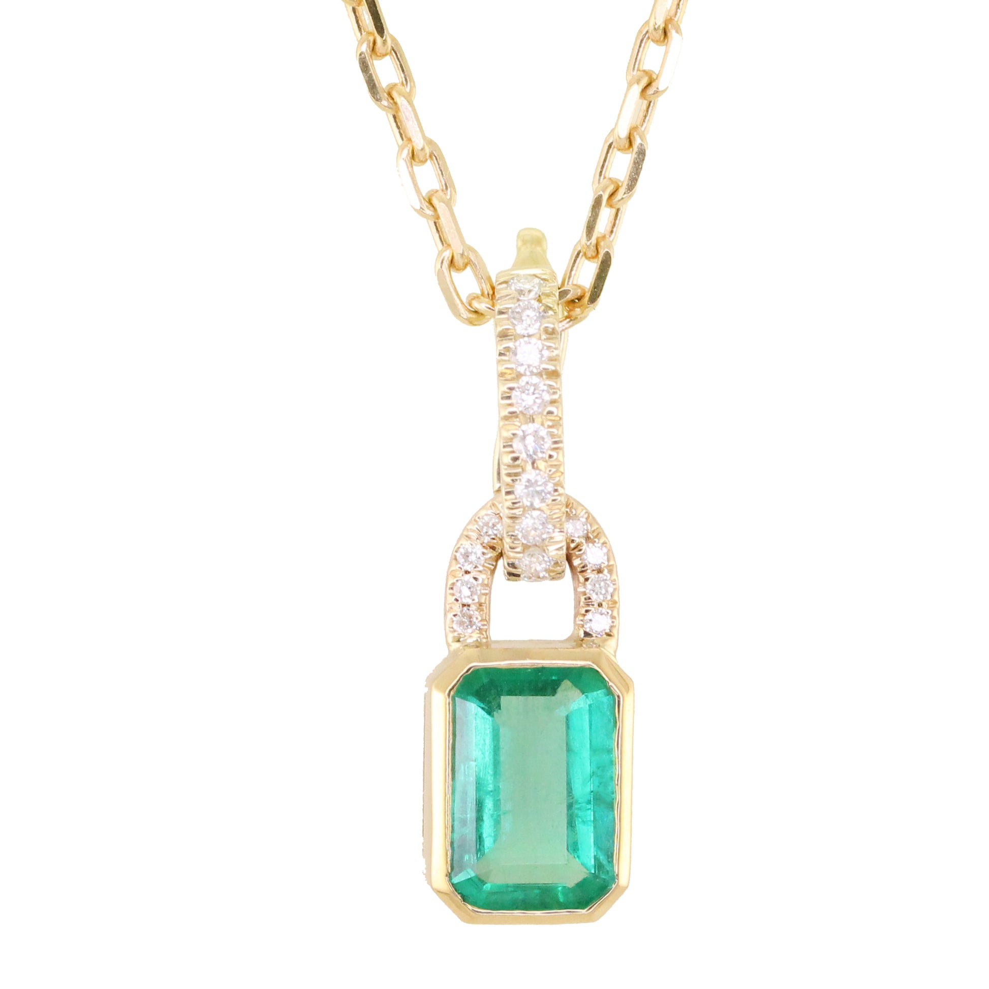 14kt gold and diamond emerald love lock necklace - Luna Skye