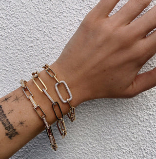 14kt gold and diamond solid geo link bracelet