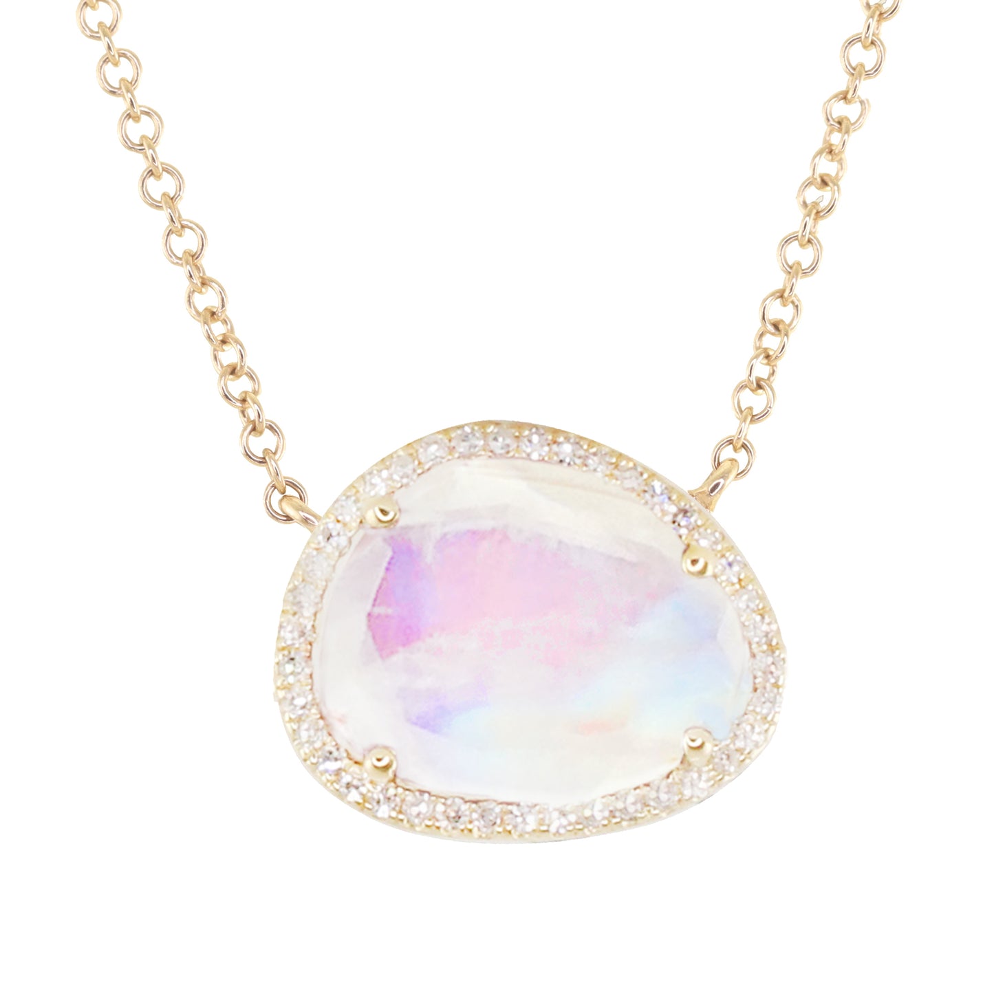 14kt gold and diamond free form moonstone necklace