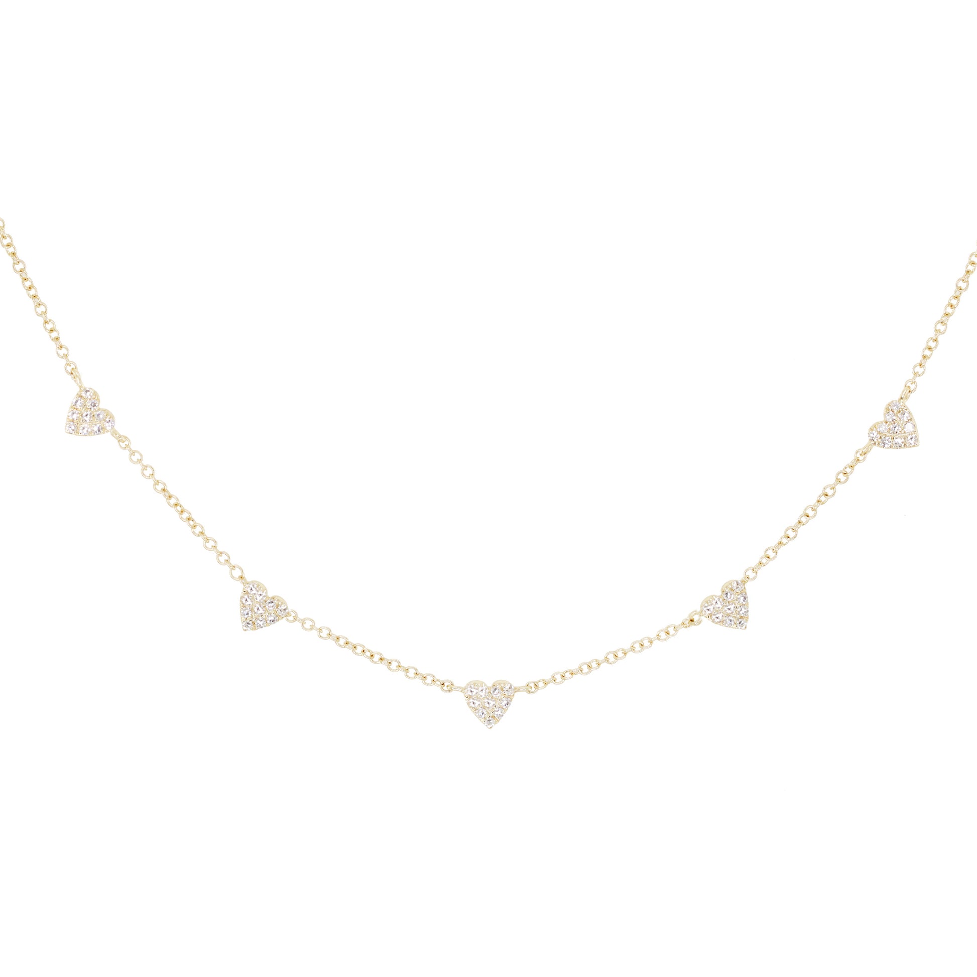 14kt gold and diamond row of hearts necklace - Luna Skye