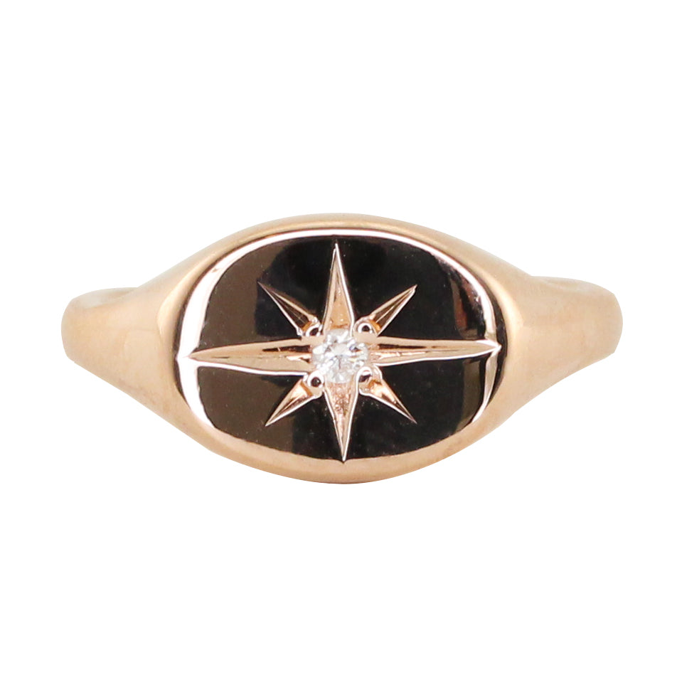 14kt gold and diamond horizontal starburst signet ring - Luna Skye