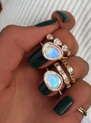 14kt gold and diamond single band moonstone ring - Luna Skye