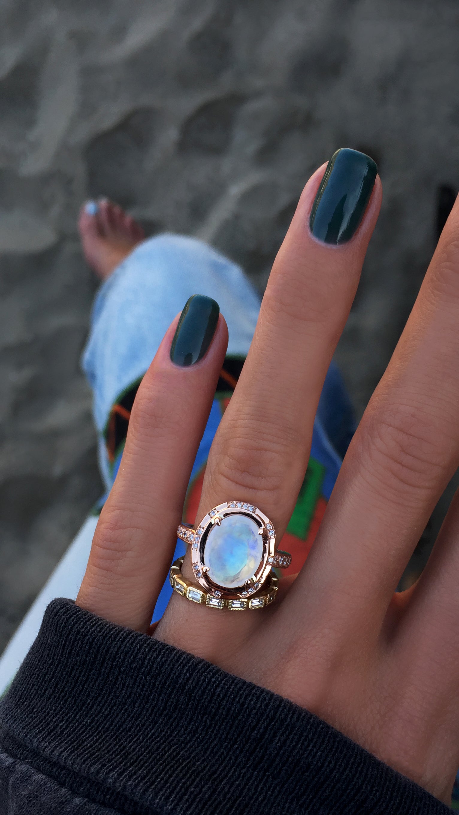 14kt gold and diamond oval bezel moonstone ring - Luna Skye