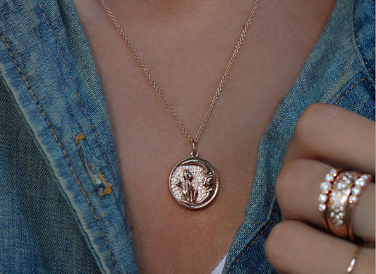 14kt gold and diamond cat and moon necklace - Luna Skye