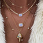 14kt gold rainbow sapphire magic mushroom necklace