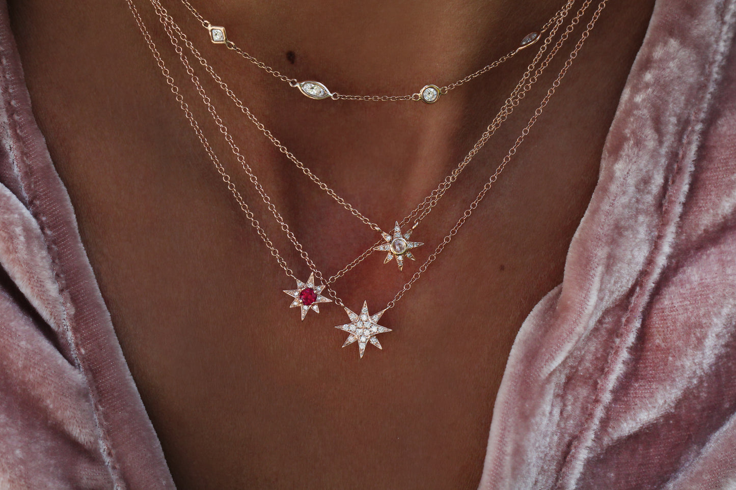 14kt gold ruby starburst necklace - Luna Skye