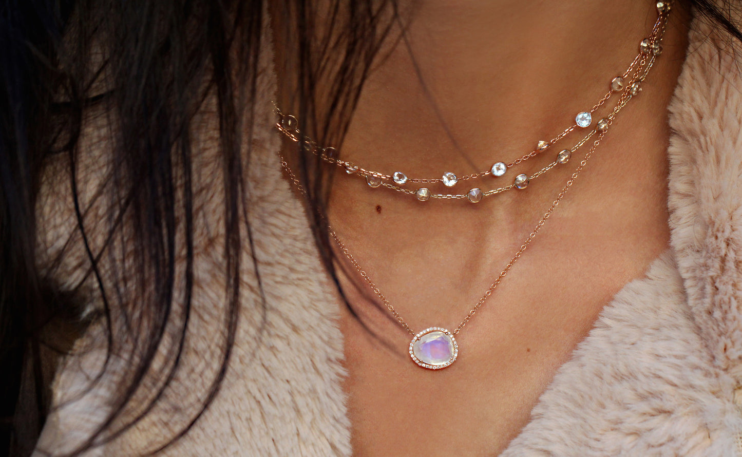 14kt gold and diamond free form moonstone necklace - Luna Skye