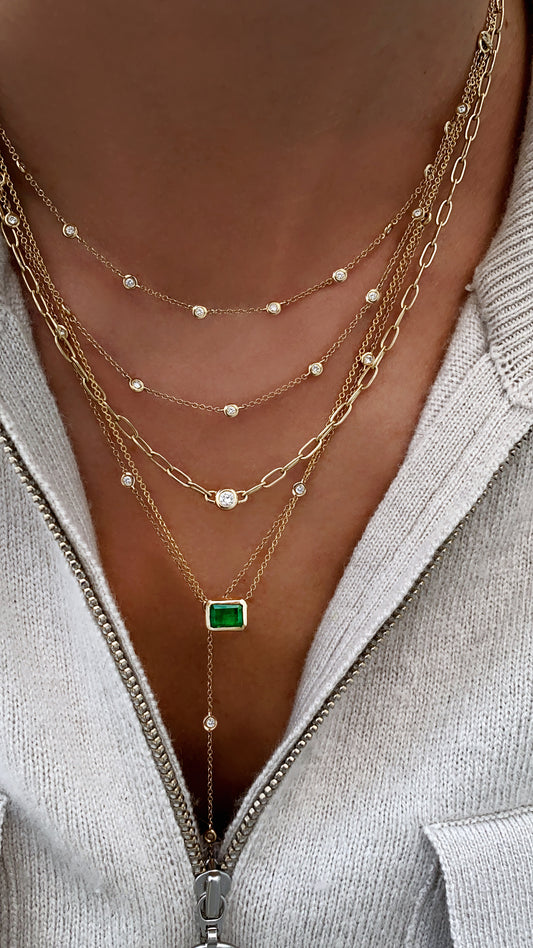 14kt gold emerald bezel necklace