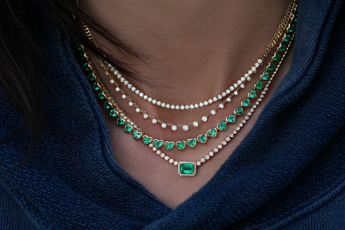 14kt gold and diamond emerald bezel necklace