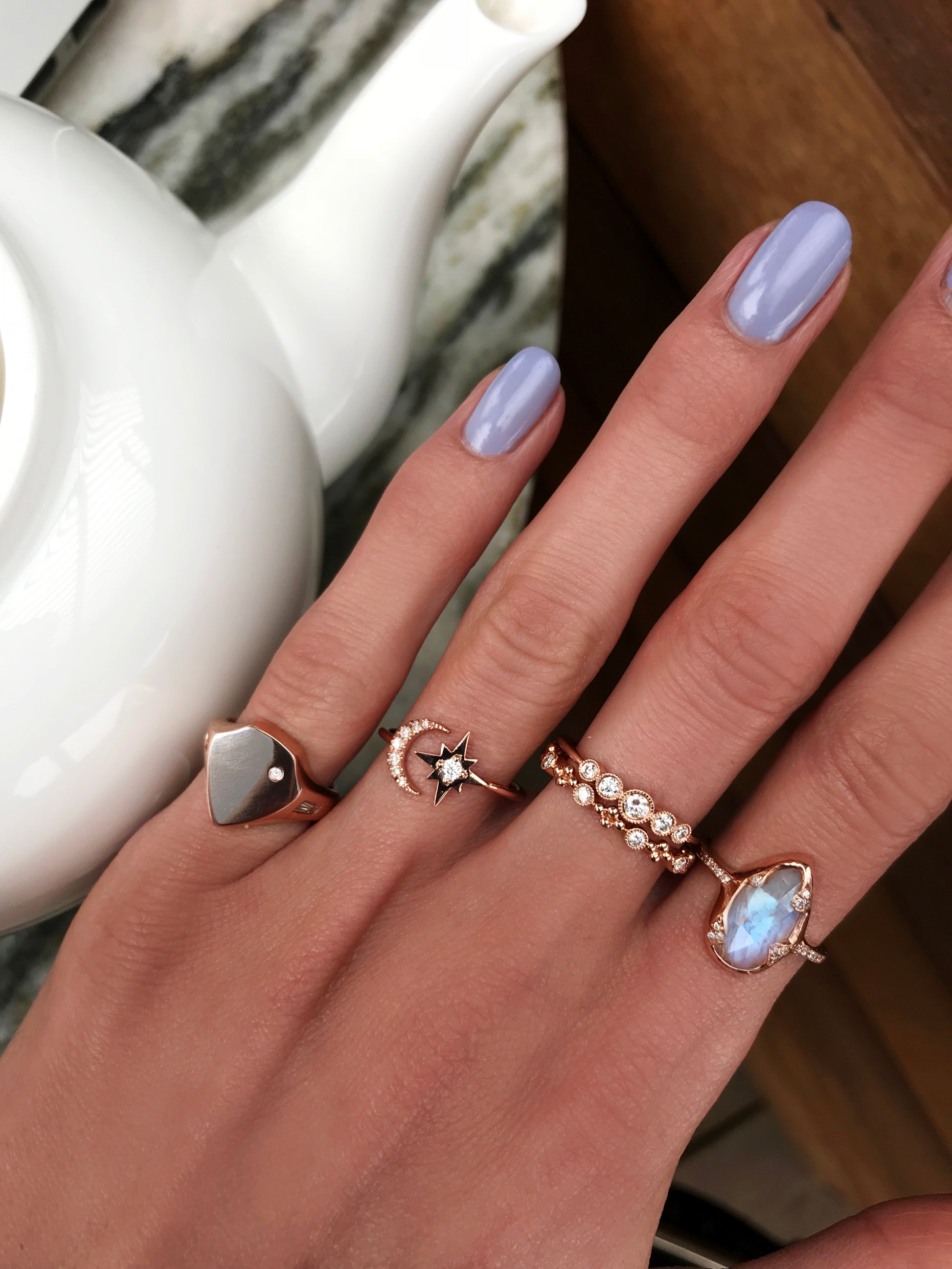 14kt gold and diamond moonstone claw ring - Luna Skye