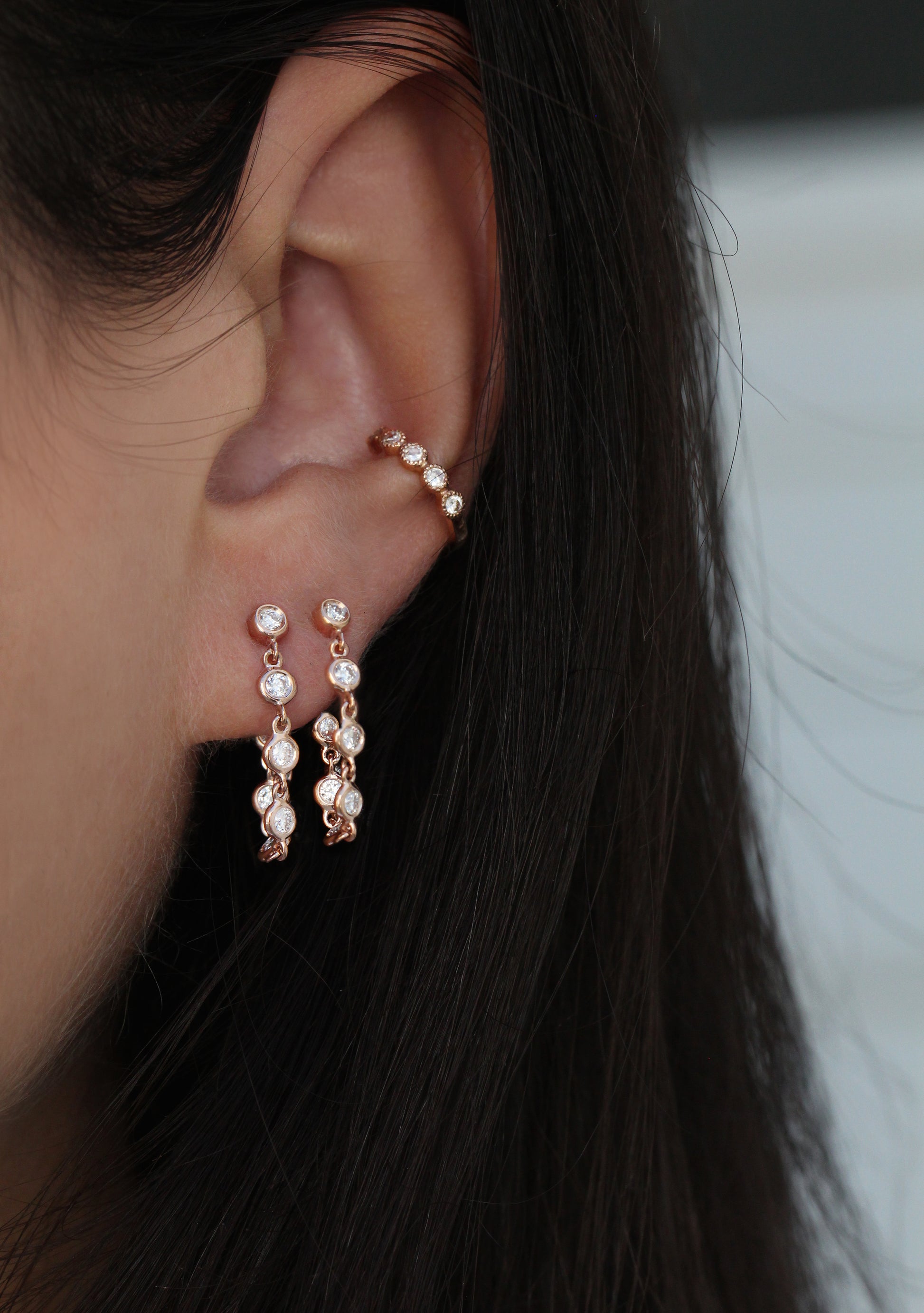 14kt gold and diamond bezel chain earring - Luna Skye