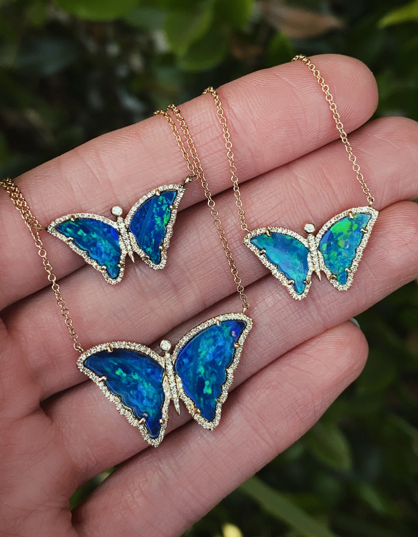 14kt gold and diamond mini baby opal butterfly necklace