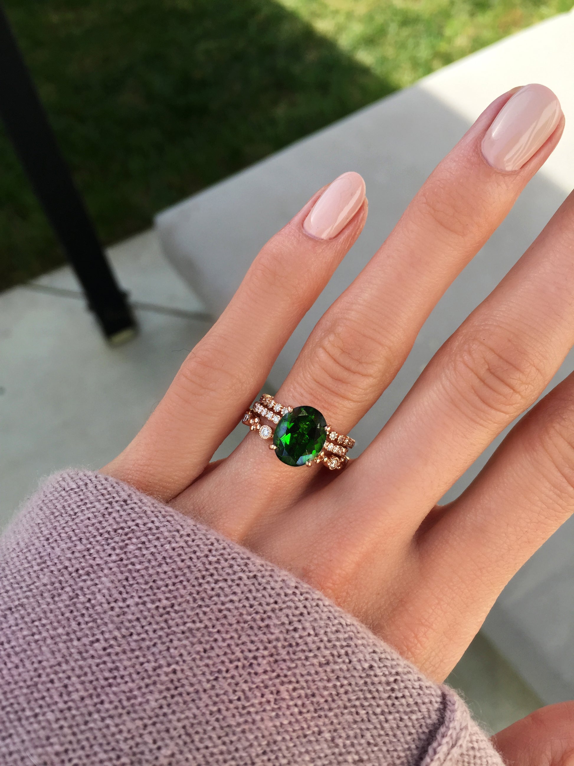 14kt gold and diamond chrome green tourmaline solitaire eternity ring - Luna Skye