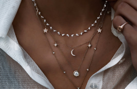 14kt gold diamond orbit necklace