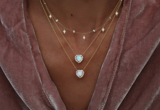 14kt gold and diamond white opal heart necklace - Luna Skye