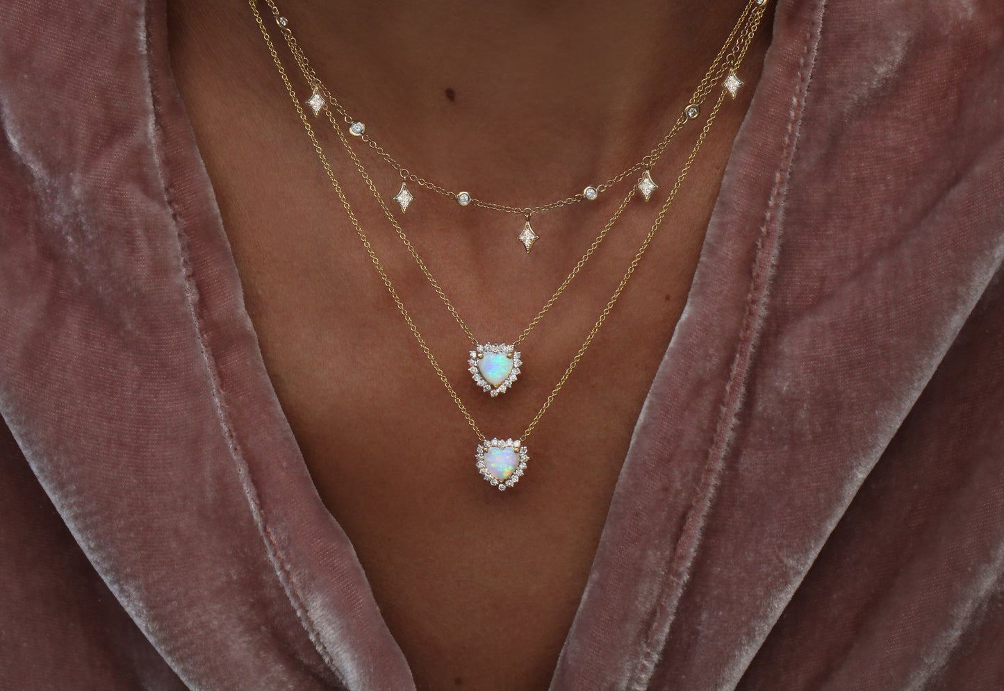 14kt gold and diamond white opal heart necklace - Luna Skye