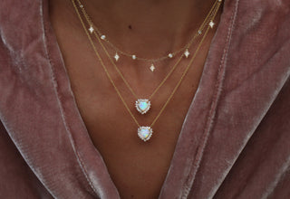 14kt gold and diamond white opal heart necklace - Luna Skye