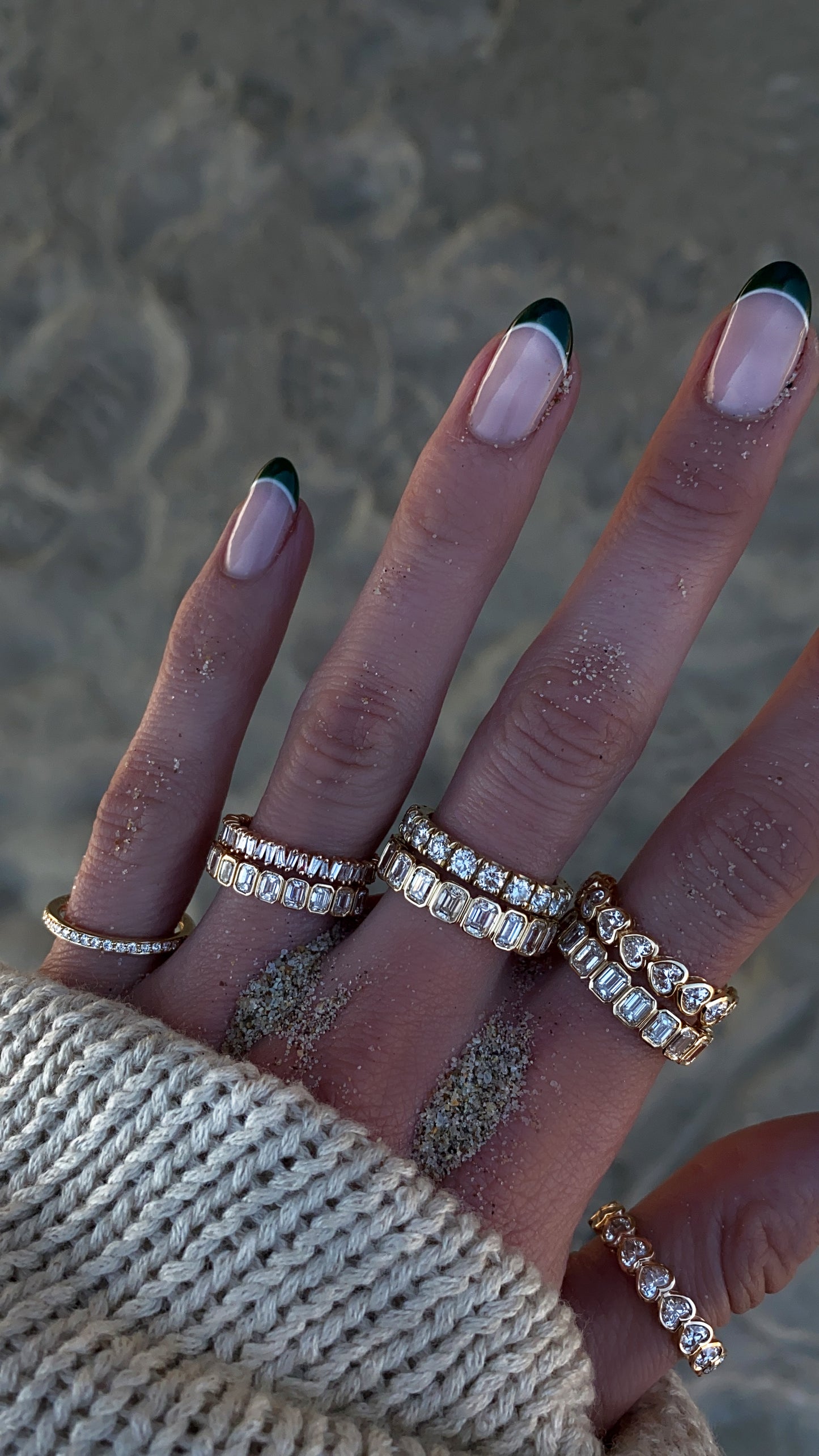 14kt gold emerald cut diamond bezel band