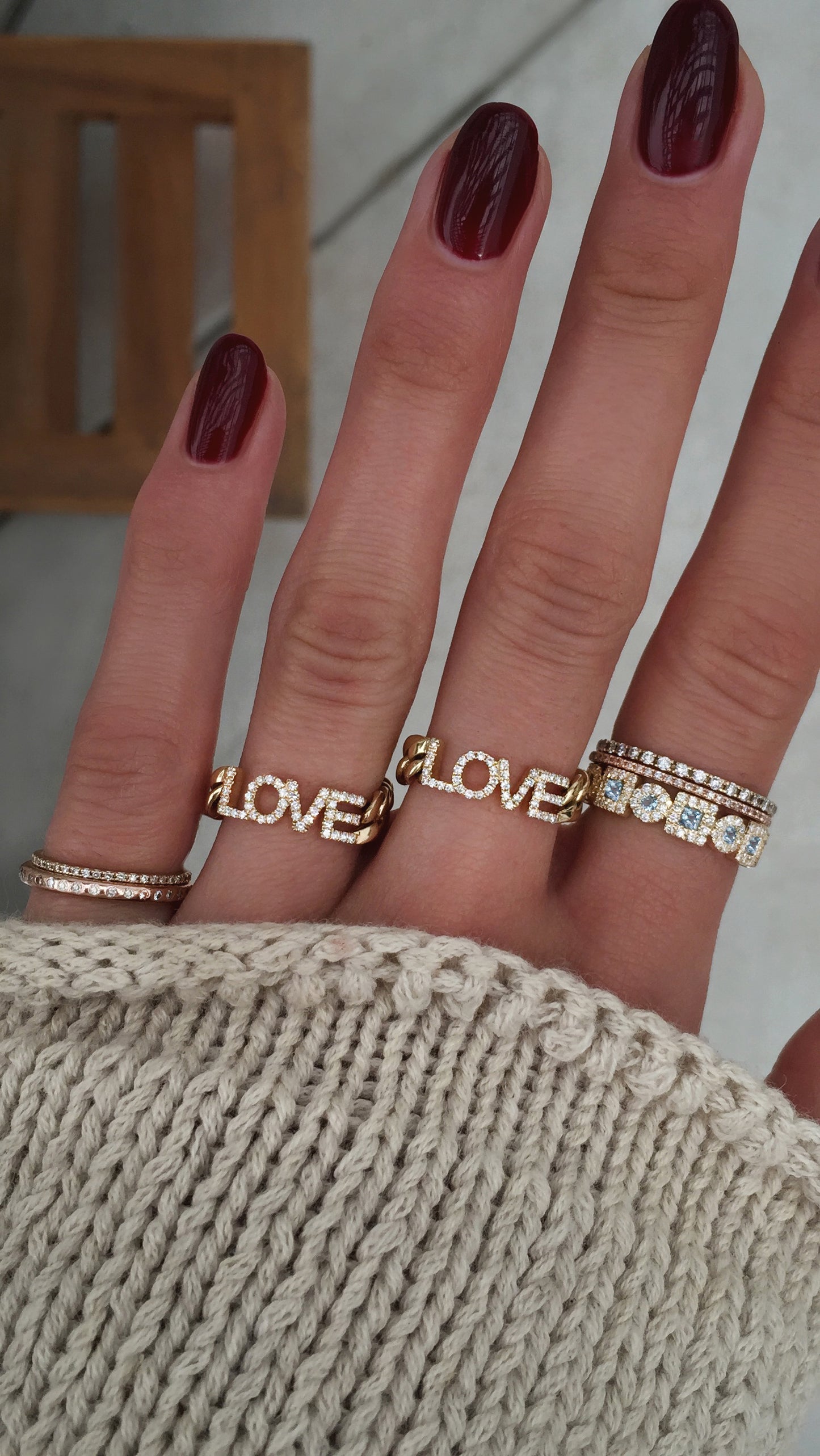 14kt gold and diamond love chain ring - Luna Skye
