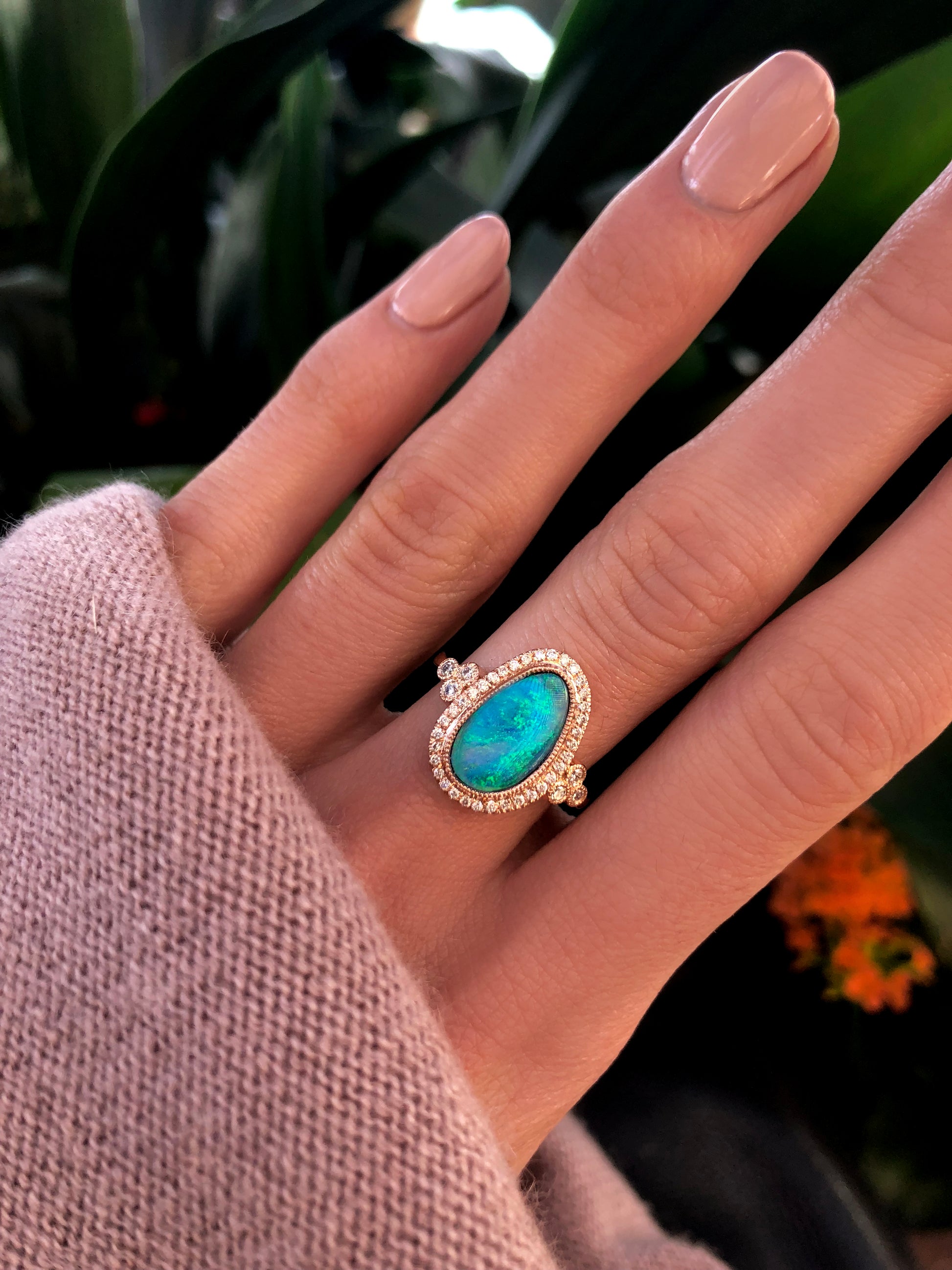 14kt rose gold and diamond opal bezel ring - Luna Skye