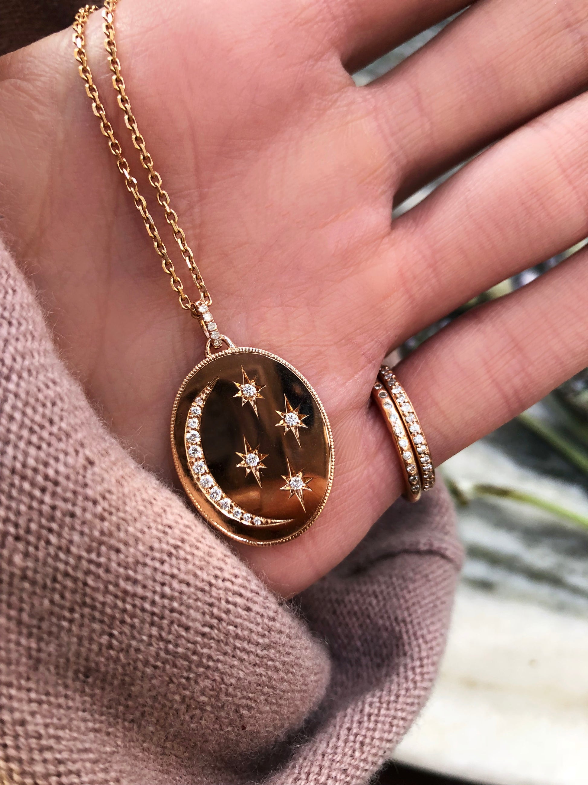 14kt gold and diamond la luna necklace - Luna Skye