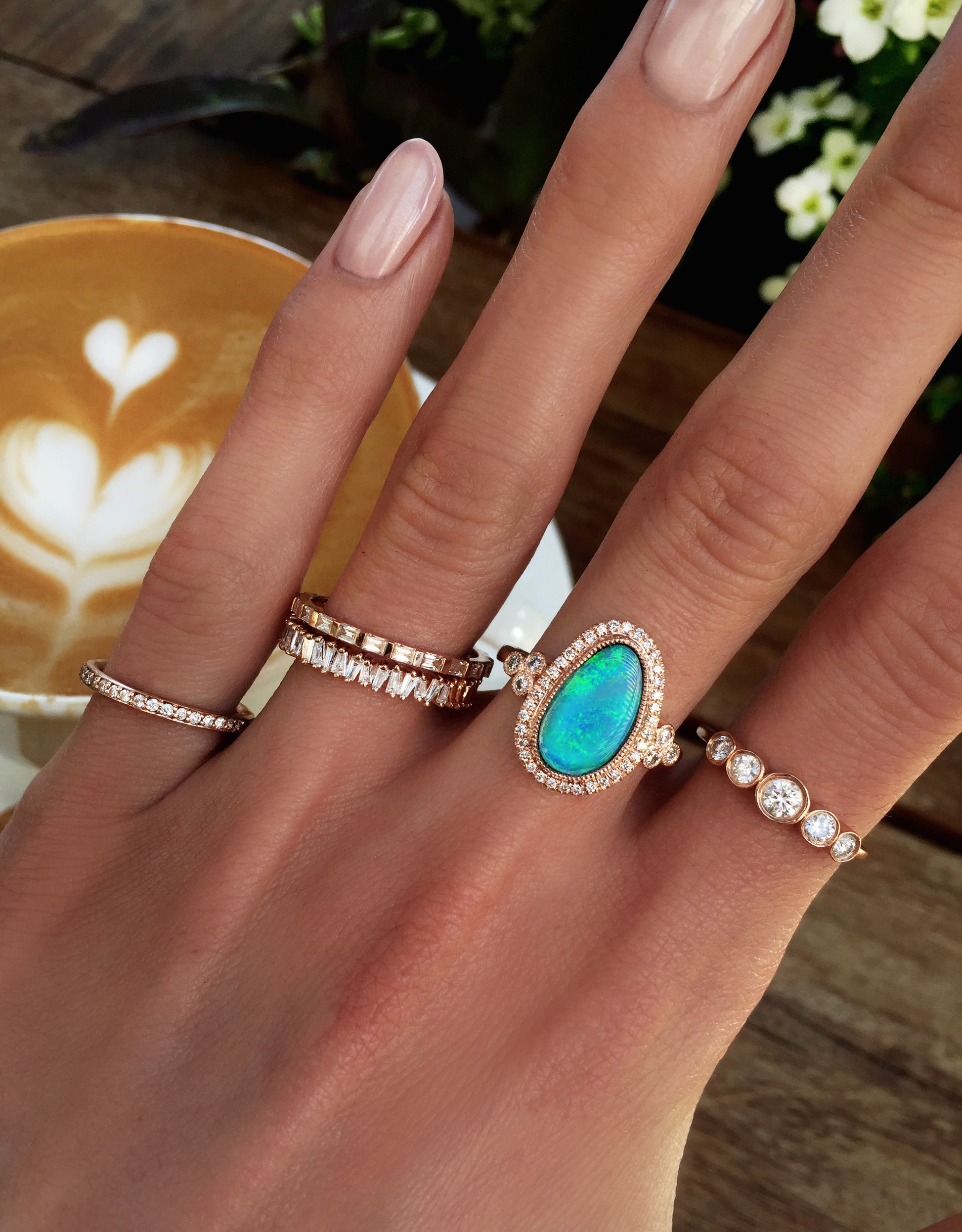 14kt rose gold and diamond opal bezel ring - Luna Skye