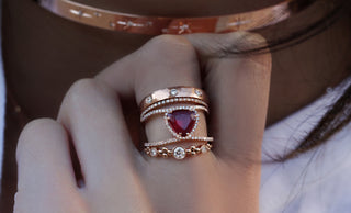 14kt gold and diamond Petite Triangle Double Band Ruby ring - Luna Skye