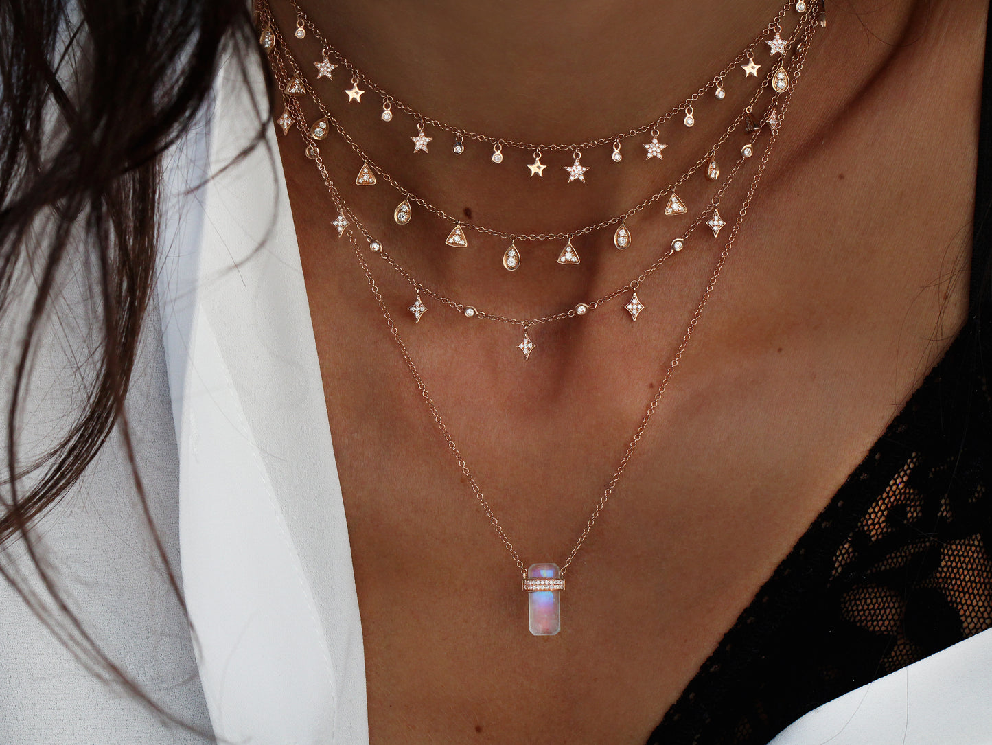 14kt gold diamond star and bezel drip choker necklace - Luna Skye