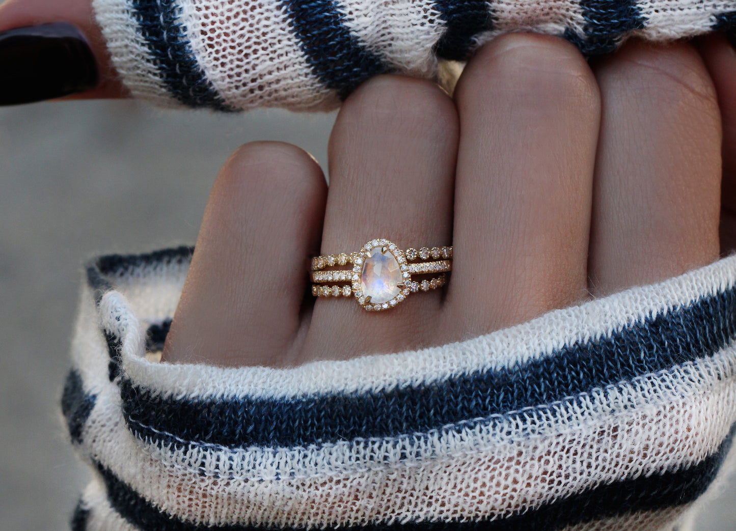 14kt gold and diamond mini moonstone ring - Luna Skye