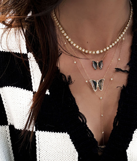 14kt gold and diamond tourmaline butterfly necklace