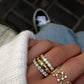 14kt gold three diamond starburst dome ring