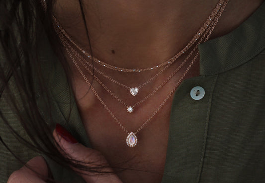 14kt gold and diamond teardrop moonstone necklace - Luna Skye