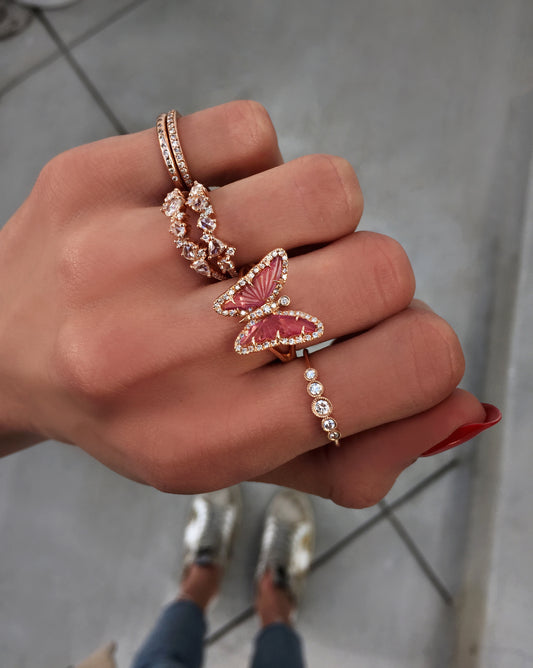 14kt rose gold and diamond pink tourmaline butterfly ring - Luna Skye