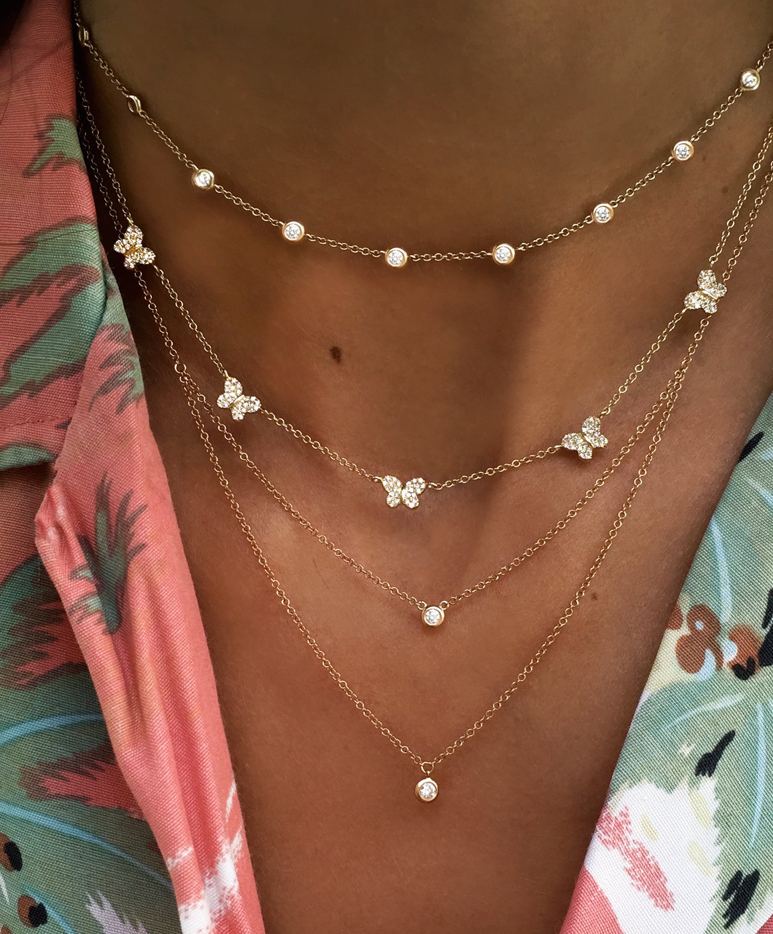 14kt and diamond butterfly row necklace - Luna Skye