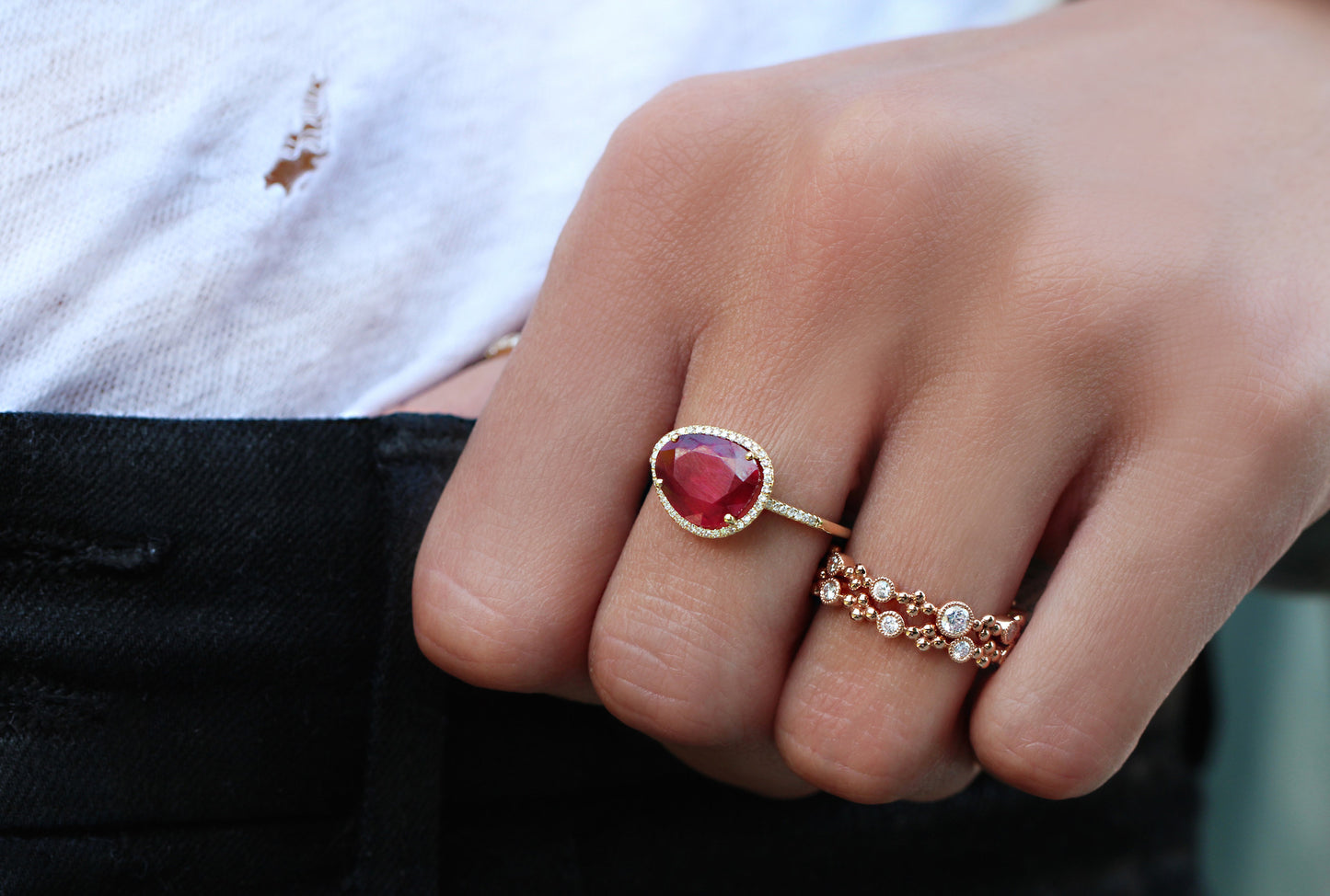 14kt gold and diamond single band ruby ring - Luna Skye