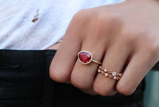 14kt gold and diamond single band ruby ring - Luna Skye