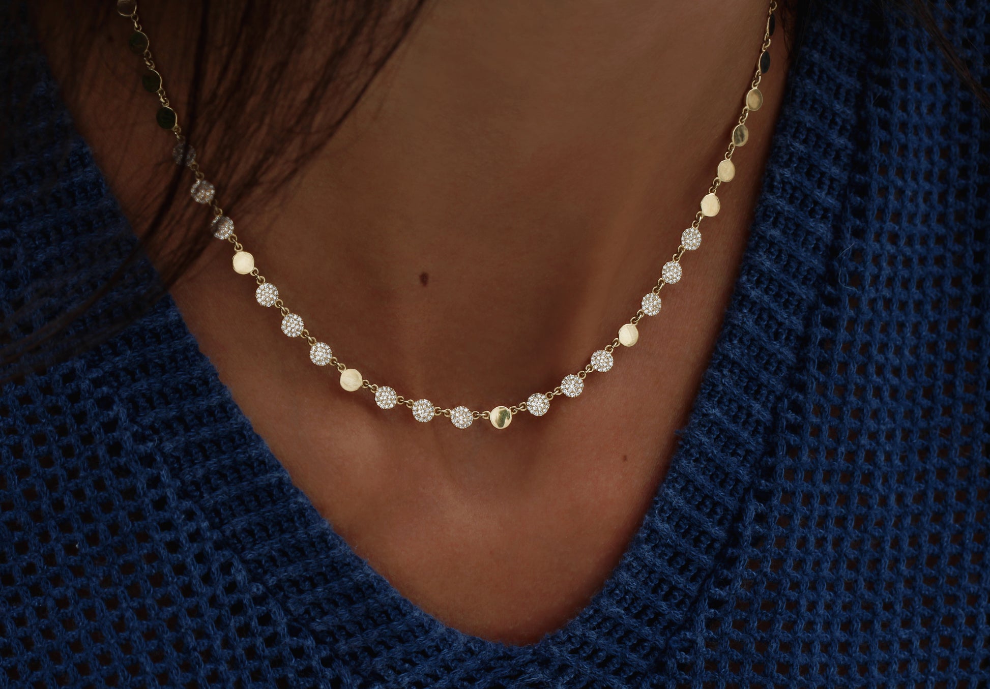 14kt gold and diamond mixed disk necklace - Luna Skye