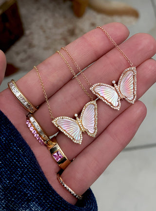 14kt gold and diamond pink mother of pearl baby butterfly necklace