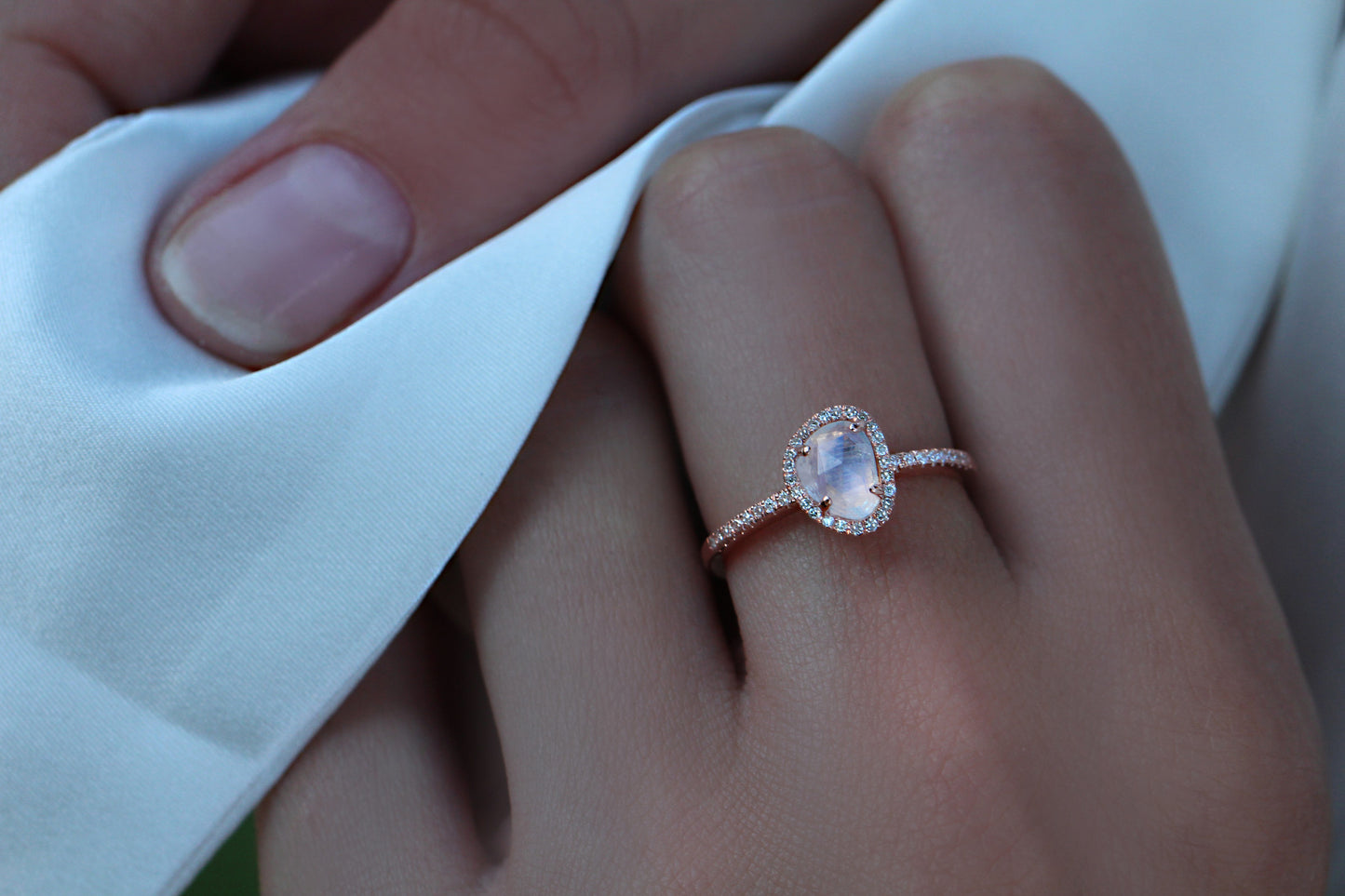 14kt gold and diamond mini moonstone ring - Luna Skye