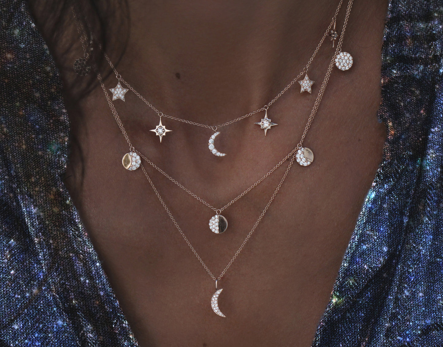 14kt gold and diamond Moon Phase necklace - Luna Skye