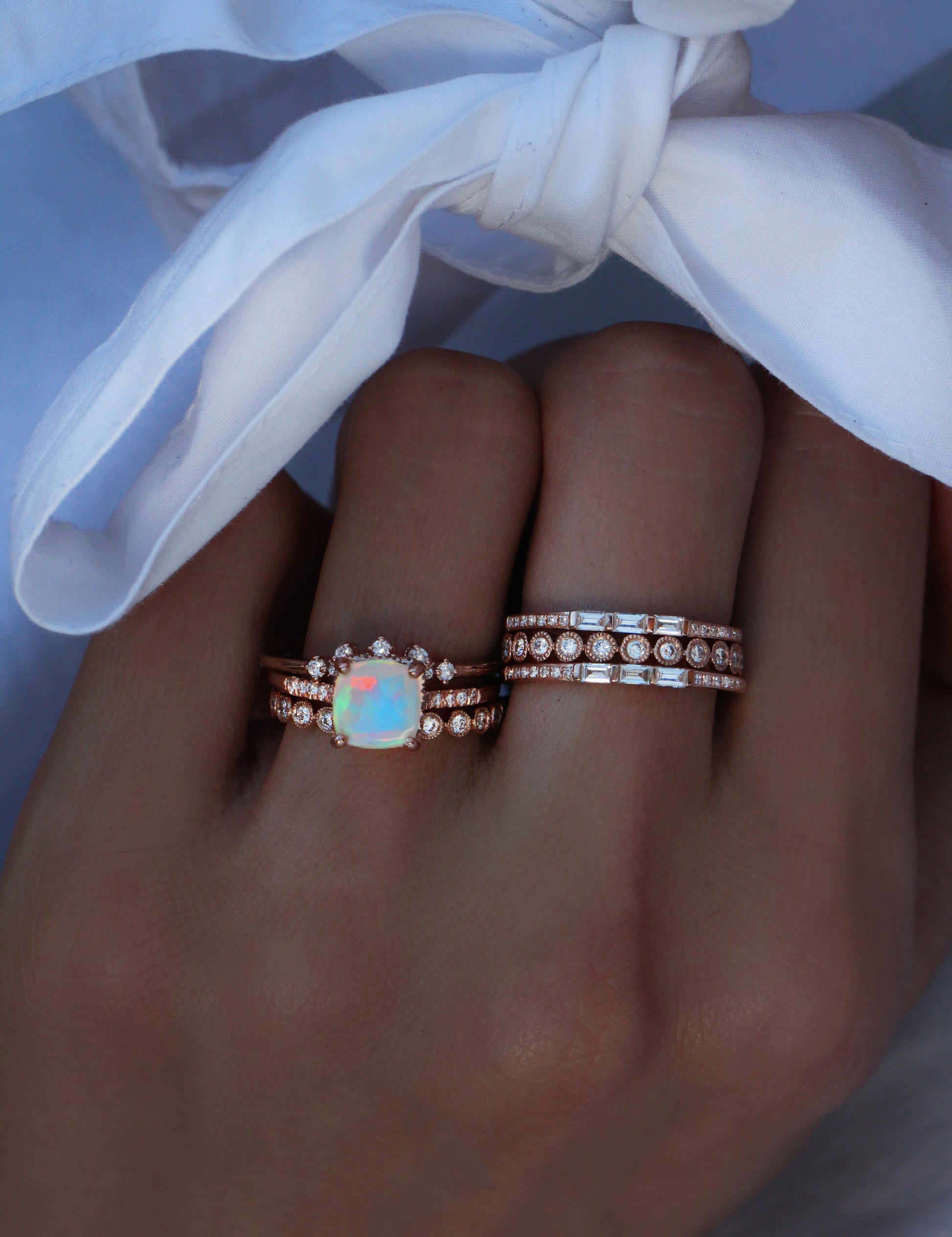 14kt gold and diamond solitaire cushion opal eternity ring - Luna Skye