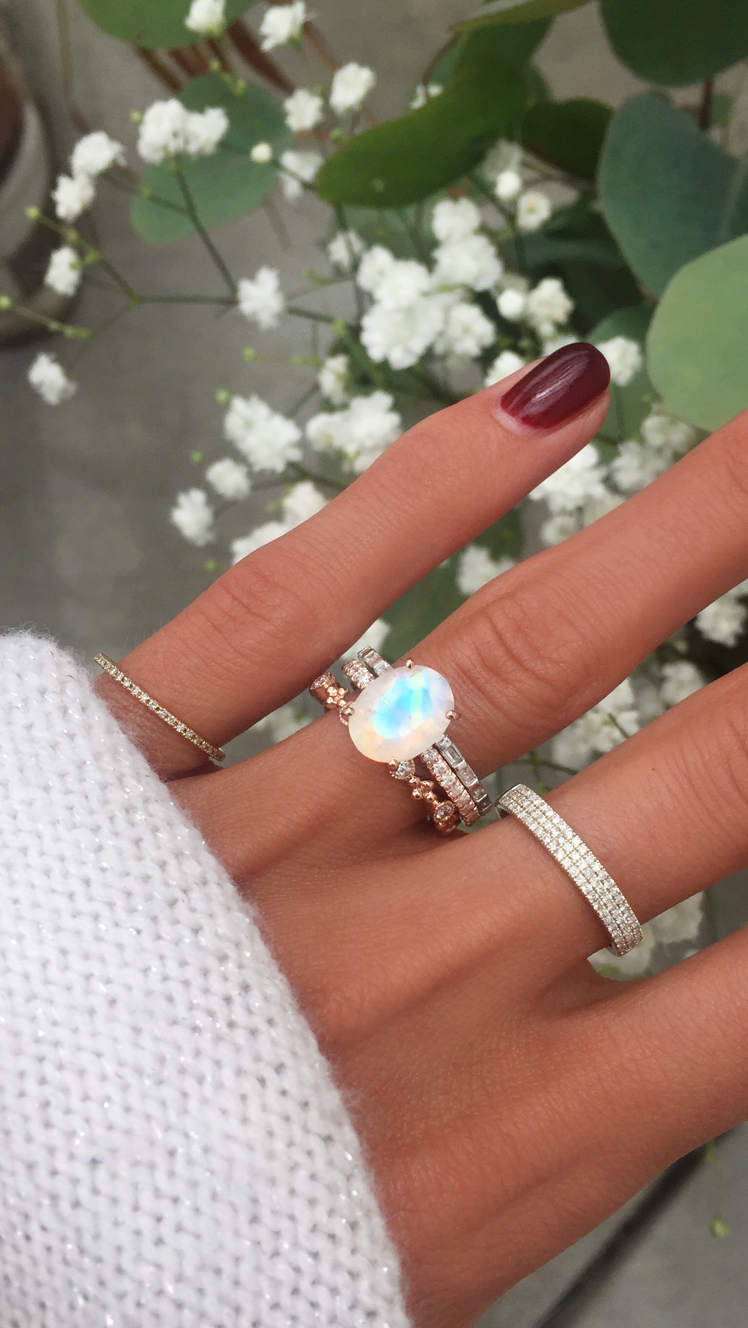 14kt gold and diamond solitaire moonstone eternity ring - Luna Skye