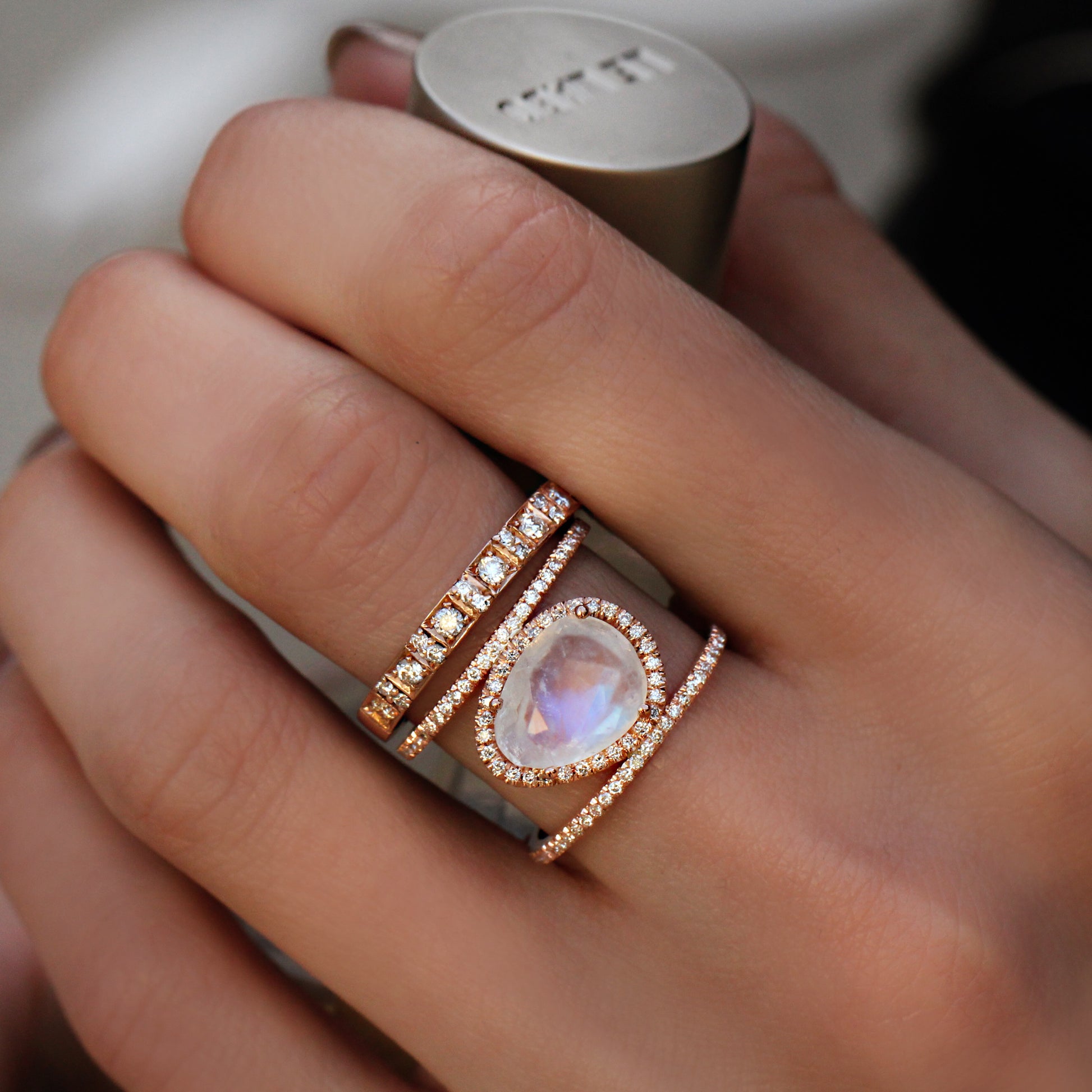 14kt gold and diamond Double Band Moonstone ring - Luna Skye