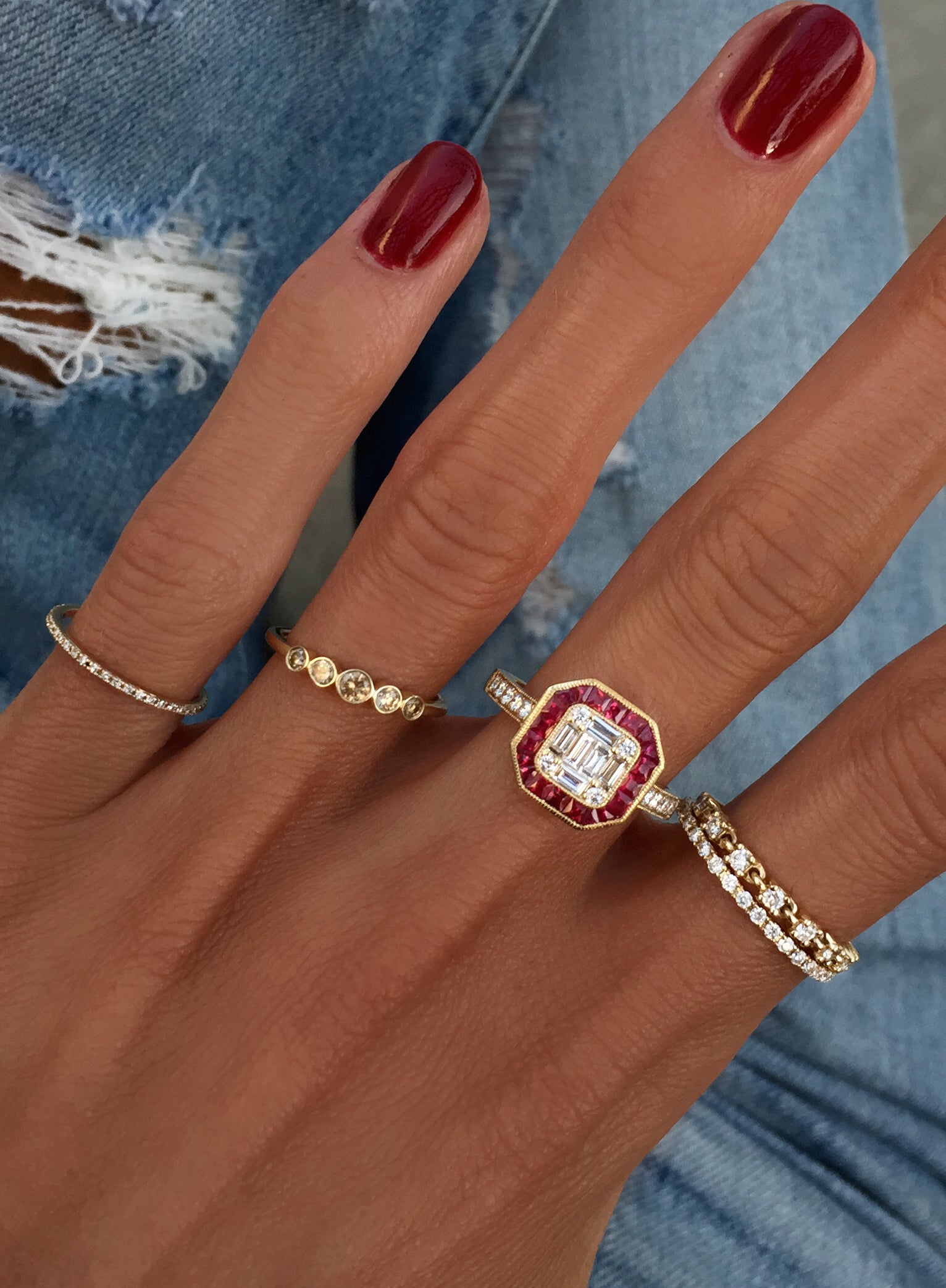 14kt gold and diamond ruby vintage deco ring - Luna Skye