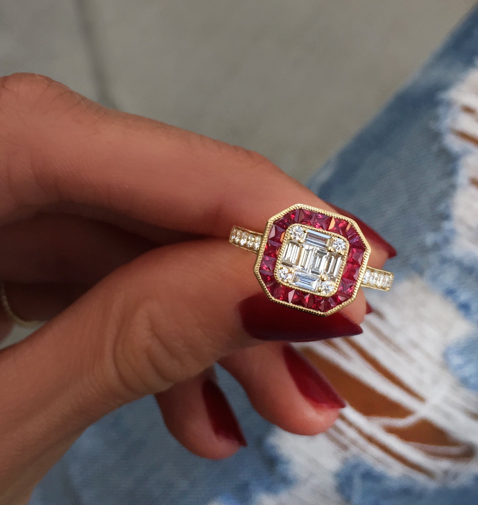 14kt gold and diamond ruby vintage deco ring - Luna Skye