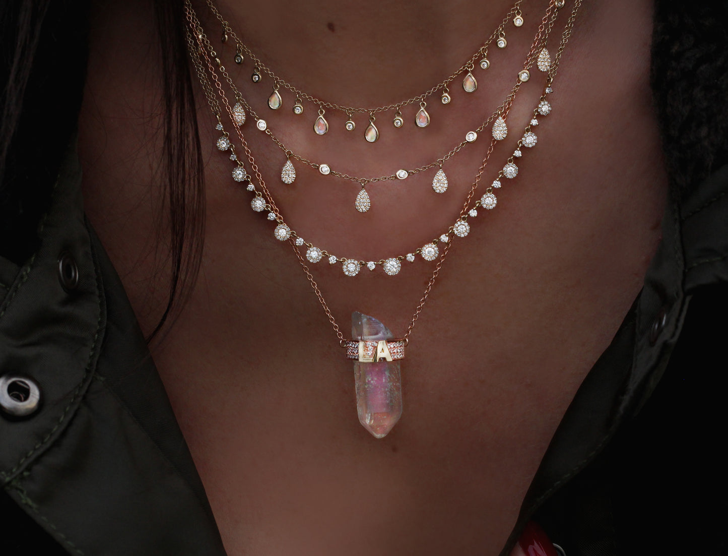 14kt gold and diamond moonstone teardrop drip necklace