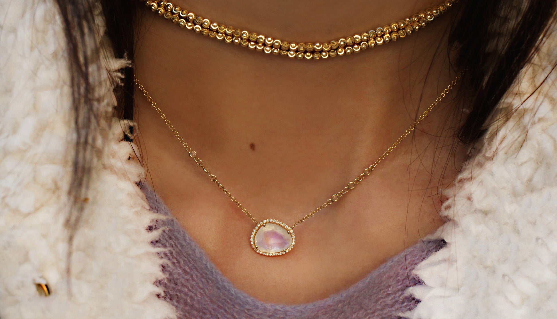 14kt gold and diamond free form moonstone necklace - Luna Skye